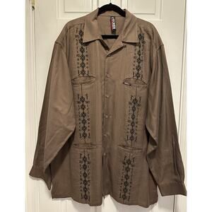 Willie Esco Guayabera Shirt Long Sleeve Men Size XXL Brown Button Up Hip Hop Y2K